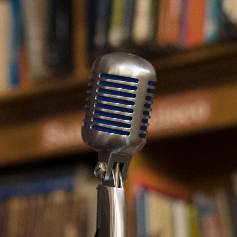 black and grey microphone on stand